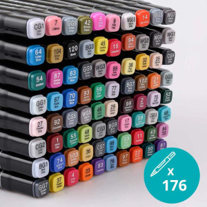 176 db-os kétvégű marker készlet ajándék, festhető fadobozban