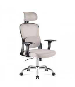Ergonomikus irodai forgószék kartámaszokkal, deréktámasszal, hálós anyaggal, szürke