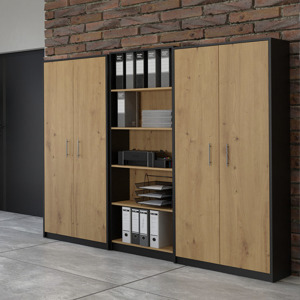 Riano MIX Oliv 2D könyvespolc, irodai szekrény, 74x180x35 cm, antracit-tölgy