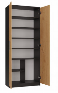 Riano MIX Oliv 2D könyvespolc, irodai szekrény, 74x180x35 cm, antracit-tölgy