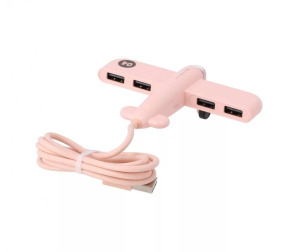PL4 USB elosztó (USB2.0 -> 4xUSB2.0), repülőgép alakú, 4 portos USB2.0 pink