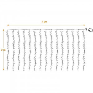 Ledes fényfüggöny apró zöld levelekkel, 8 programos, sorolható, 3x2m