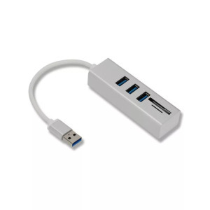 3in1 USB elosztó, kártya olvasó, USB3.0 -> 3xUSB3.0,MicroSD/TF,SD, Ezüst