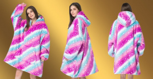 Hatalmas pihe-puha kapucnis belebújós plüss takaró/pulcsi