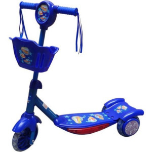 Háromkerekű zenélő gyermek roller kosárral - kék - MS-898