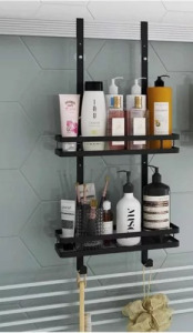 Fúrás nélküli helytakarékos zuhanypolc - 2 kosárral és törölközőtartóval
