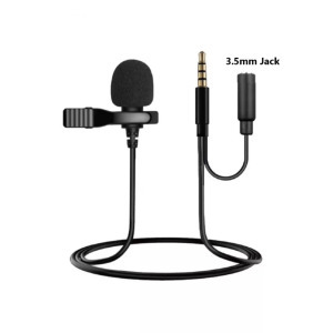 Lavalier sztereó mikrofon, csiptetős, 3.5mm jack, szélzaj-védő, fekete