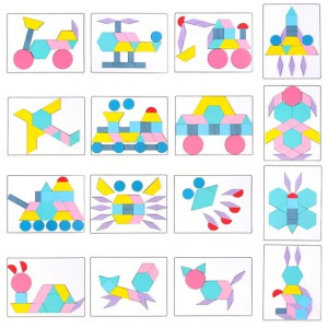 180db-os fa építőkocka - Tangram alakú puzzle készlet