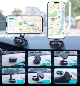 Autós mágneses YG16 mobiltelefontartó műszerfalra/szélvédőre, ezüst-fekete