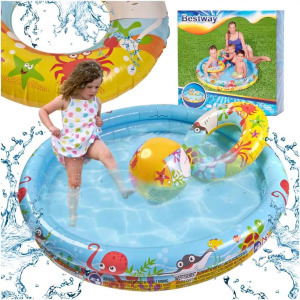 Bestway 51124 gyermekmedence + úszógumi + strandlabda szett - 3 az 1-ben