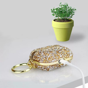 AirPods Pro csillogó kristályos védőtok + kulcstartó karika, csillámló arany