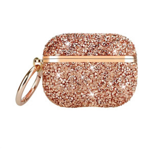 AirPods Pro csillogó kristályos védőtok + kulcstartó karika, csillámló arany