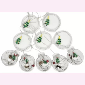 Összefűzhető karácsonyfa gömbök, LED fényfüzér, 3m, 8mód, 4szín, 10gömb