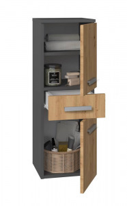 Riano MIX Nel V DDS fürdőszoba szekrény, 30x85x30 cm, antracit-tölgy