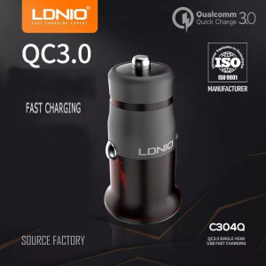 Ldnio szivargyújtó USB töltő, 1xUSB, Quick Charge 3.0, 5V/3A, barna/szürke