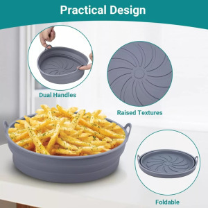 Szilikon Airfryer sütőkosár 2 db - összecsukható, hőálló, szürke