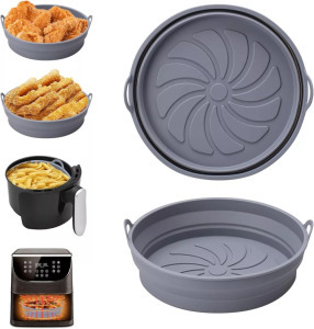 Szilikon Airfryer sütőkosár 2 db - összecsukható, hőálló, szürke