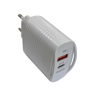 Hálózati töltő adapter KF-02, 20W, gyorstöltés,1xUSB 1xUSB-C, fehér