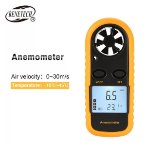 Szélsebesség- és hőmérsékletmérő, beépített LCD, ventilátor, 0-30m/sec