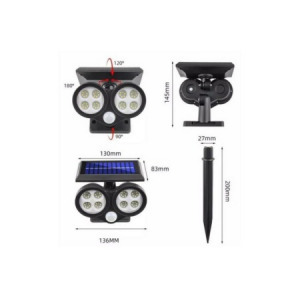 Napelemes és mozgásérzékelős kerti COB LED lámpa, 64 leddel - MS-785