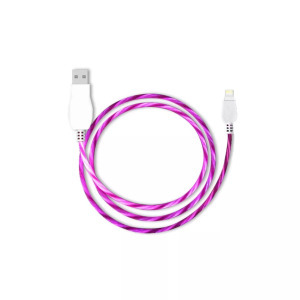 Adat- és töltőkábel, Lightning/USB, villogó fénnyel, 2A, 1 méter, pink