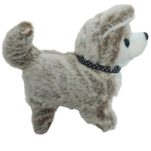 Sétáló, elemes husky kutya puha plüss borítással, hanggal - Barna-fehér - MS-033