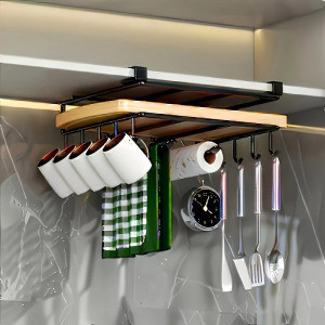 Helytakarékos konyhai kampós állvány vágódeszkával, fedéllel