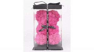 Rózsa maci, örök virág maci díszdobozban 25 cm - pink