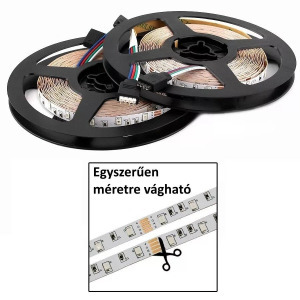 RGB öntapadós LED szalag, távirányítós, színváltós, 150LED, 5m, többszínű