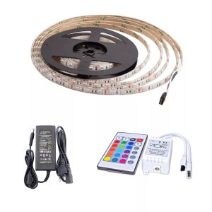 RGB öntapadós LED szalag, távirányítós, színváltós, 150LED, 5m, többszínű