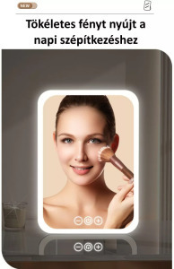 Érintős kozmetikai sminktükör, LED fényerő, támasztó, akkumulátor, pink