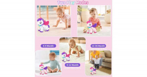 Elemmel működtethető, álomszerű egyszarvú játék fénnyel és zenével gyermekeknek