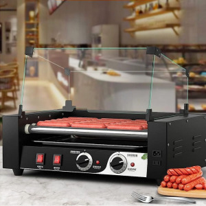 Görgős virsli sütő-melegítő gép Hot Dog készítéshez