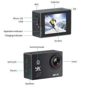 Sportkamera, WiFi-s 12MP akciókamera FullHD, 30m-ig vízálló, A+ 170°, arany