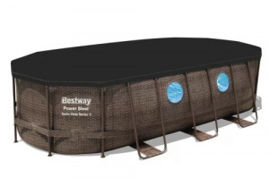 Bestway Ovális fémvázas rattan hatású medence szett ablakkal 549 x 274 x 122 cm