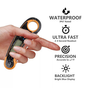 Digitális ételhőmérő, WDJ210 vízálló -50°C~300°C, LCD kijelző, narancssárga