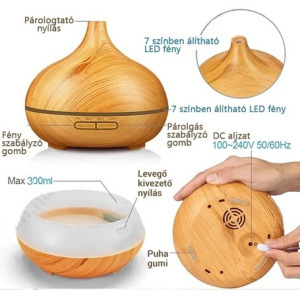 Fa hatású aromaterápiás párologtató, ultrahangos párásító, illatosító távirányítóval - hagyma