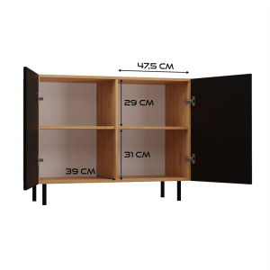 Shannan MIX Kama 2 komód (egyenes mintázat), 100x78x40 cm, tölgy-fekete