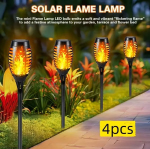 4 darabos napelemes fáklyalámpa készlet - 12 LED-es, pislákoló lánghatással