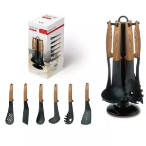 Royalty Line 7 részes konyhai eszköz készlet állvánnyal, fa hatású - MS-522