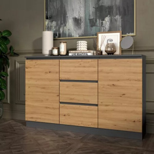 Riano MIX 2D3S komód, 120x75x30 cm, antracit-tölgy