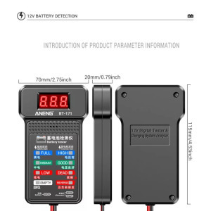 Aneng Autós akkumulátor és fenerátor teszter, 12V, állapotmérő, LCD, fekete