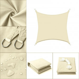 Napvitorla - árnyékoló teraszra, erkélyre és kertbe szögletes 4x4 m bézs színben - polyester (vízálló)