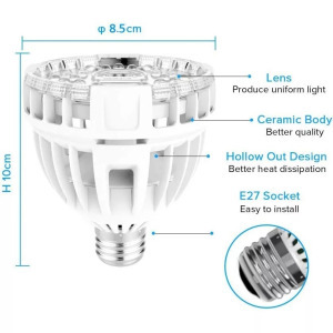 Növénynevelő lámpa, Sansi 15W A E27 8.5cm 34xLED-es meleg fehér fényű