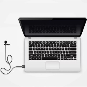 Lavalier sztereó mikrofon, csiptetős, USB-A, szélzaj-védő szivacs, fekete