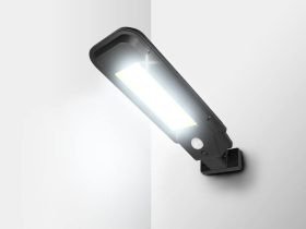 Napelemes kültéri lámpa, 30 W COB LED, 24 W, 2000 lm, mozgás- és alkonyatérzékelős, 2400 mAh-s akkumulátor, távirányító
