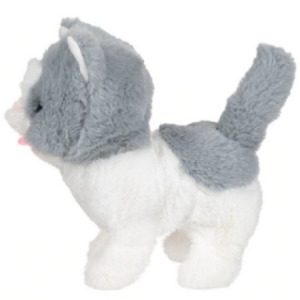 Sétáló kiscica puha plüss borítással és aranyos nyávogó hanggal, elemes - fehér-szürke - MS-019