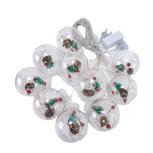 Összefűzhető karácsonyfás gömbök, LED fényfüzér, 3m, 8mód, 4szín, 10gömb