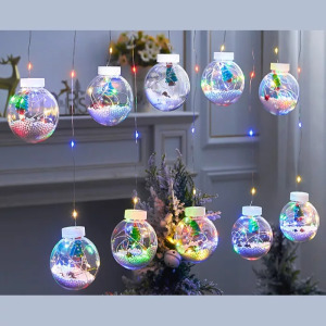 Összefűzhető karácsonyfás gömbök, LED fényfüzér, 3m, 8mód, 4szín, 10gömb