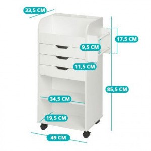 Gurulós tárolószekrény polcokkal, fiókokkal